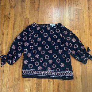 Nine West Black and Pink Boxy Tie Front Blouse